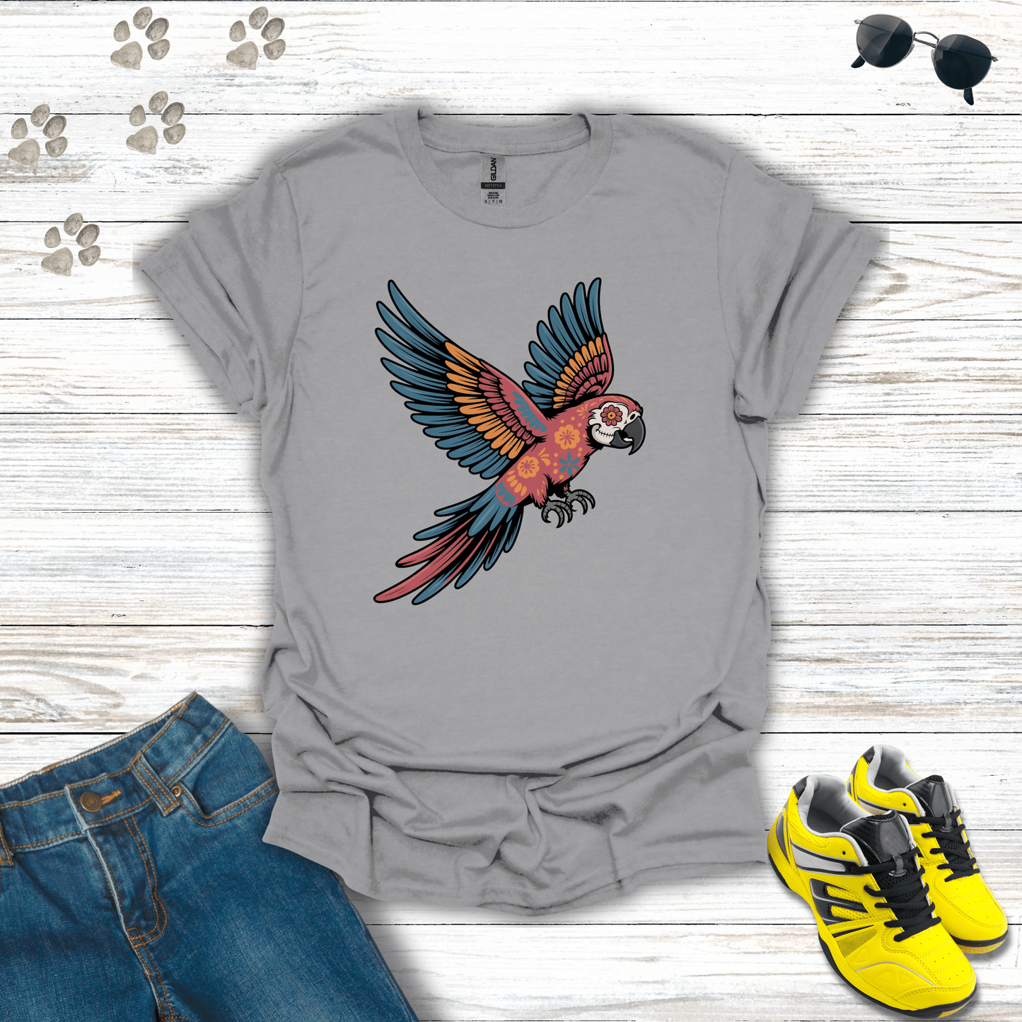 Parrot of Paradise Sugar Skull Bird T-Shirt Sport Grey / S unisex graphic t-shirt