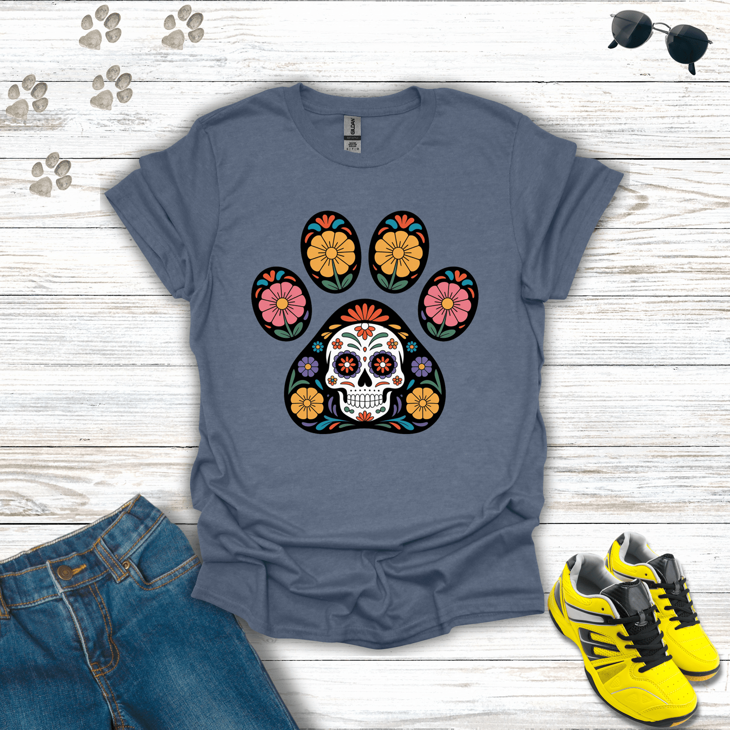 Paw of Remembrance Sugar Skull T-Shirt Heather Indigo / S unisex graphic t-shirt
