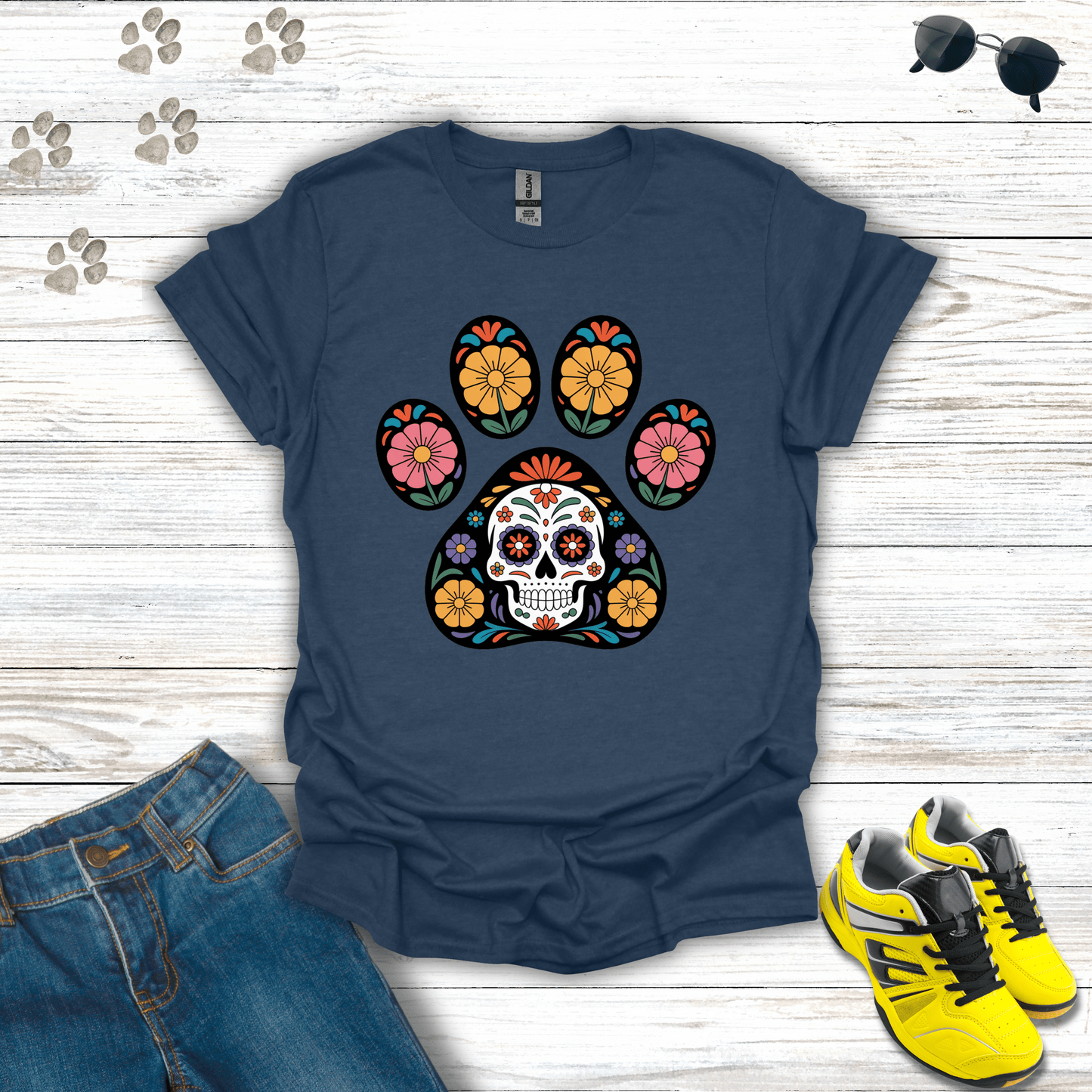 Paw of Remembrance Sugar Skull T-Shirt Heather Navy / S unisex graphic t-shirt