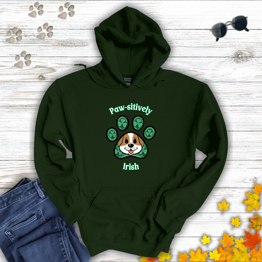 Paw-sitively Irish Hoodie Forest Green / S unisex graphic t-shirt
