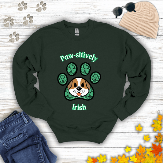 Paw-sitively Irish Sweatshirt S / Forest Green unisex graphic t-shirt