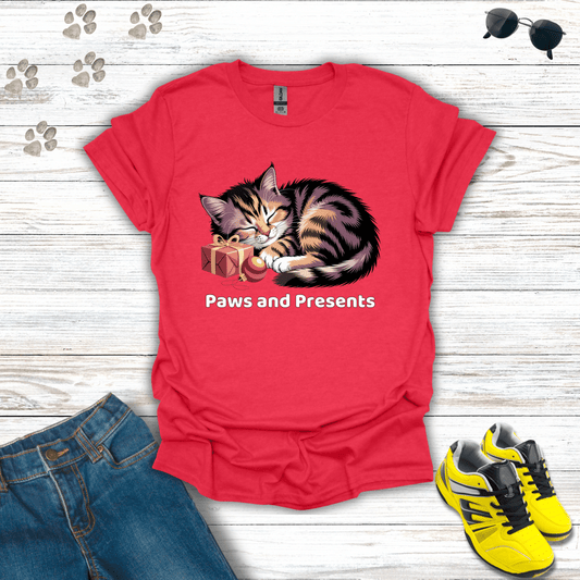 Paws and Presents Cat T-Shirt Heather Red / S unisex graphic t-shirt