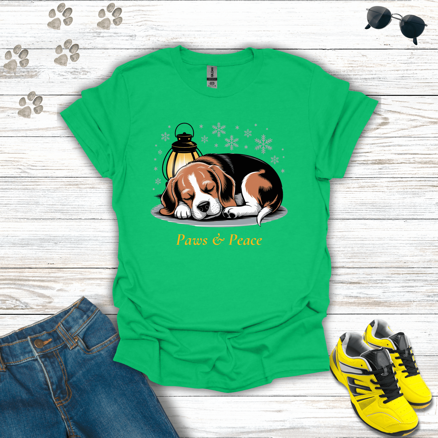 Paws & Peace Beagle T-Shirt Irish Green / S unisex graphic t-shirt