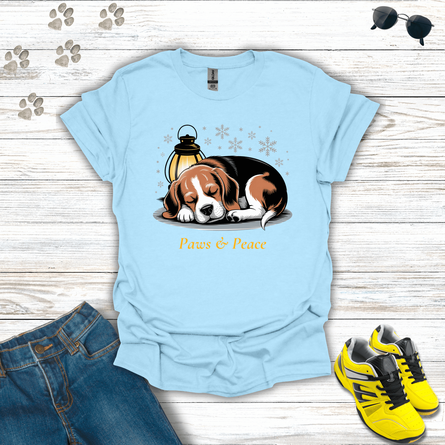 Paws & Peace Beagle T-Shirt Light Blue / S unisex graphic t-shirt