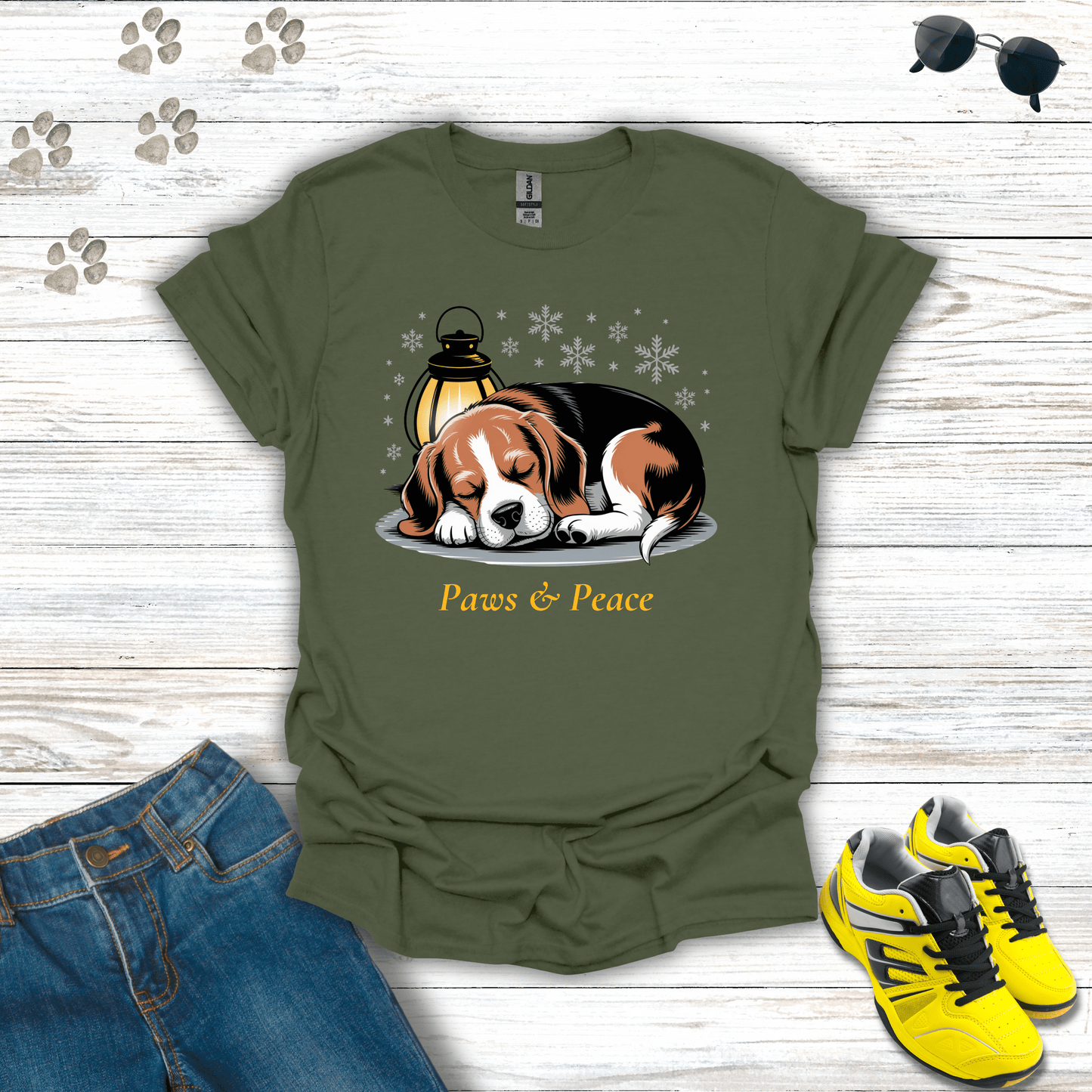 Paws & Peace Beagle T-Shirt Military Green / S unisex graphic t-shirt