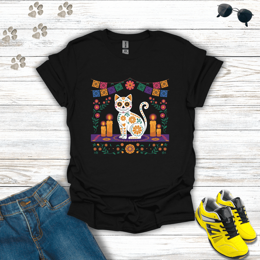 Pet Ofrenda Sugar Skull Cat T-Shirt Black / S unisex graphic t-shirt