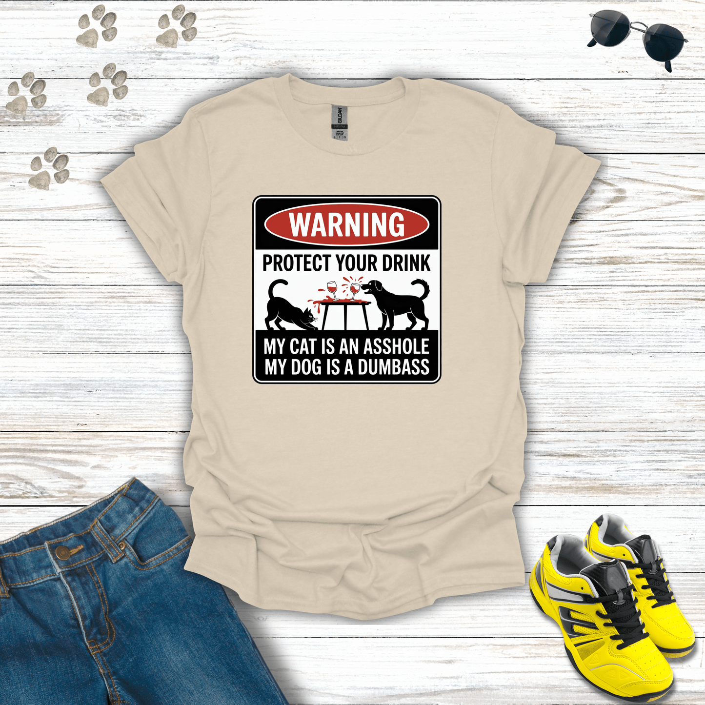 Pet Warning T-Shirt Natural / S unisex graphic t-shirt