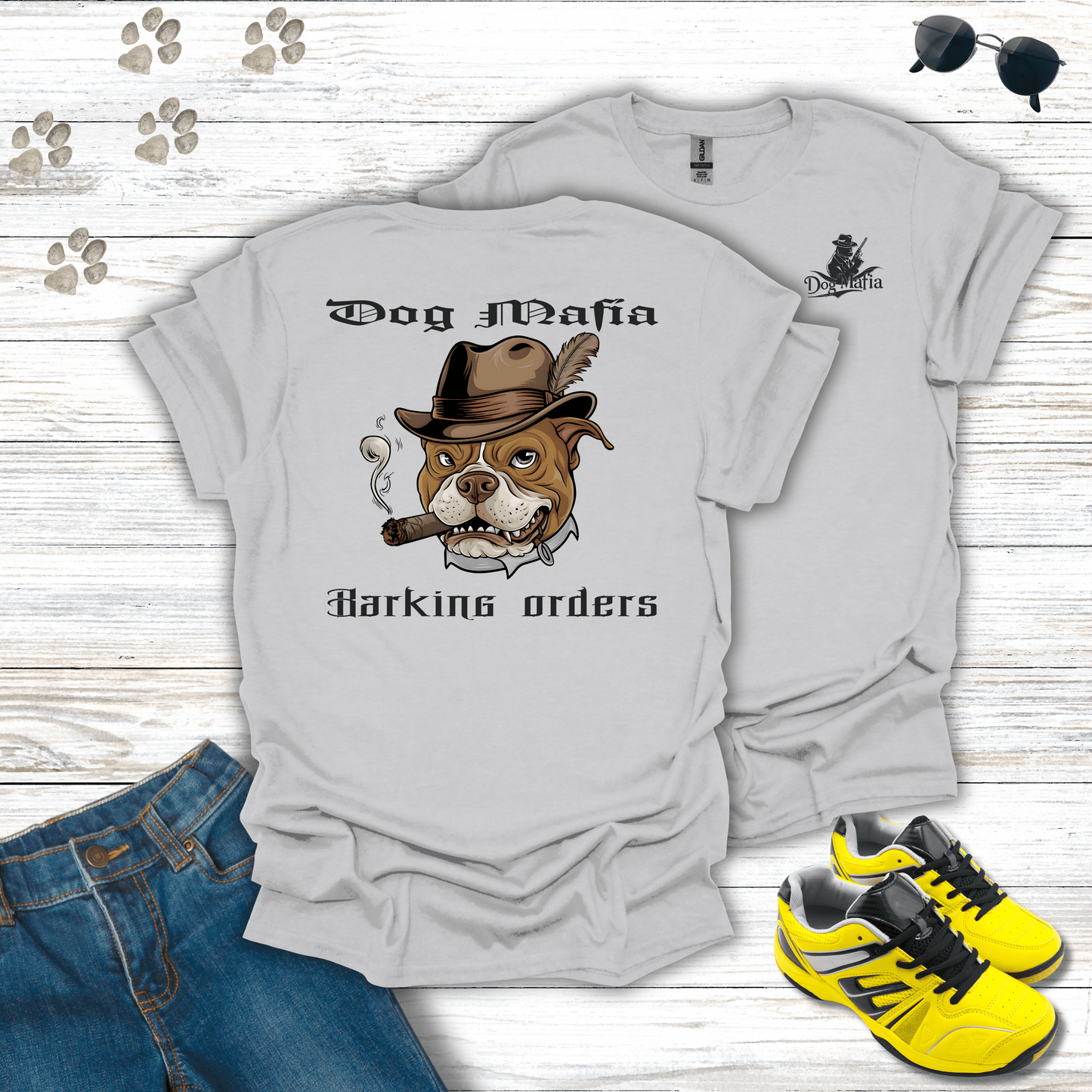 Pitbull Dog Mafia T-shirt in Ice Grey — tough and loyal Pitbull mafia shirt