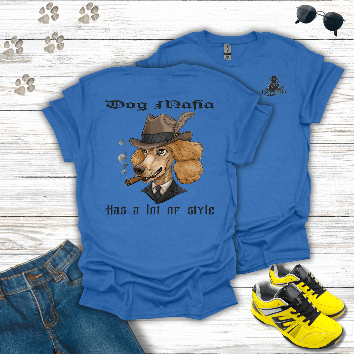 Poodle Dog Mafia T-shirt in Heather Royal — classy Poodle mafia shirt