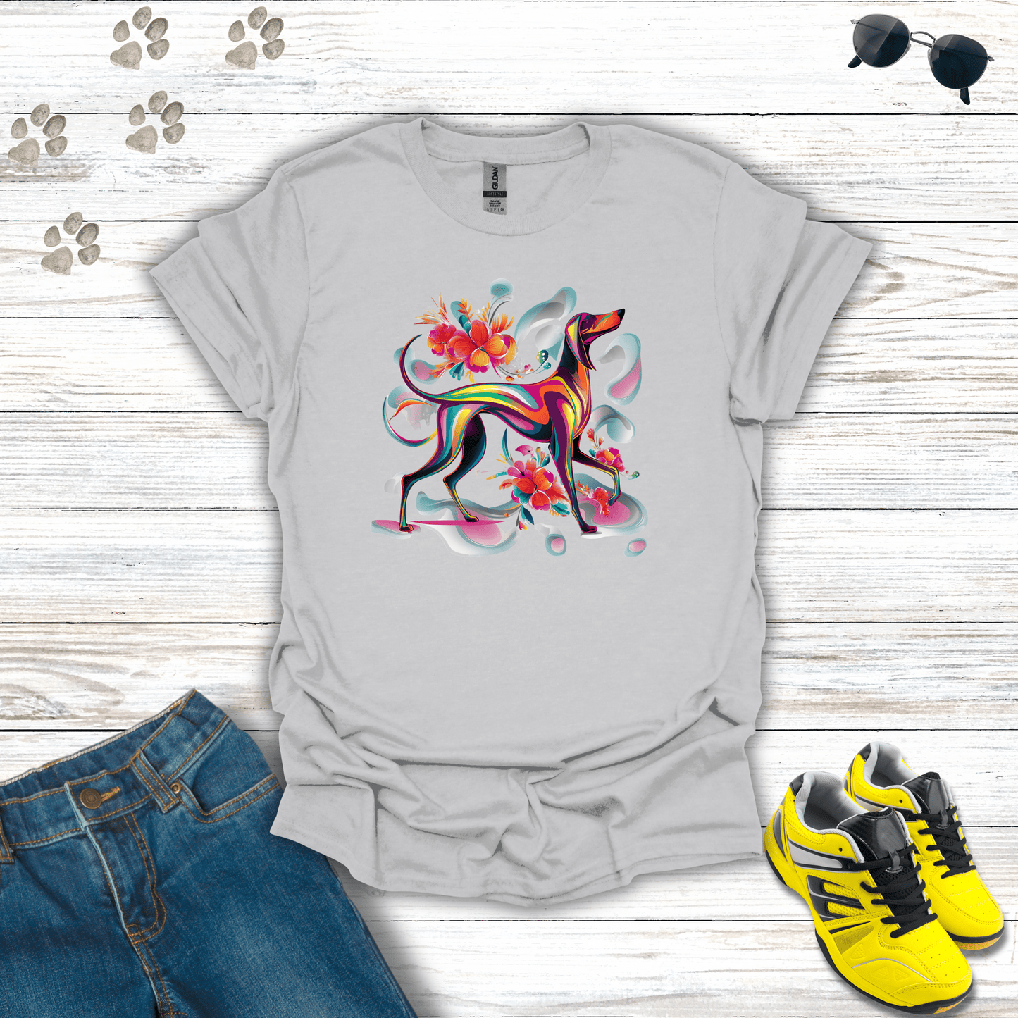 Psychedelic Pooch Paradise T-Shirt Ice Grey / S unisex graphic t-shirt