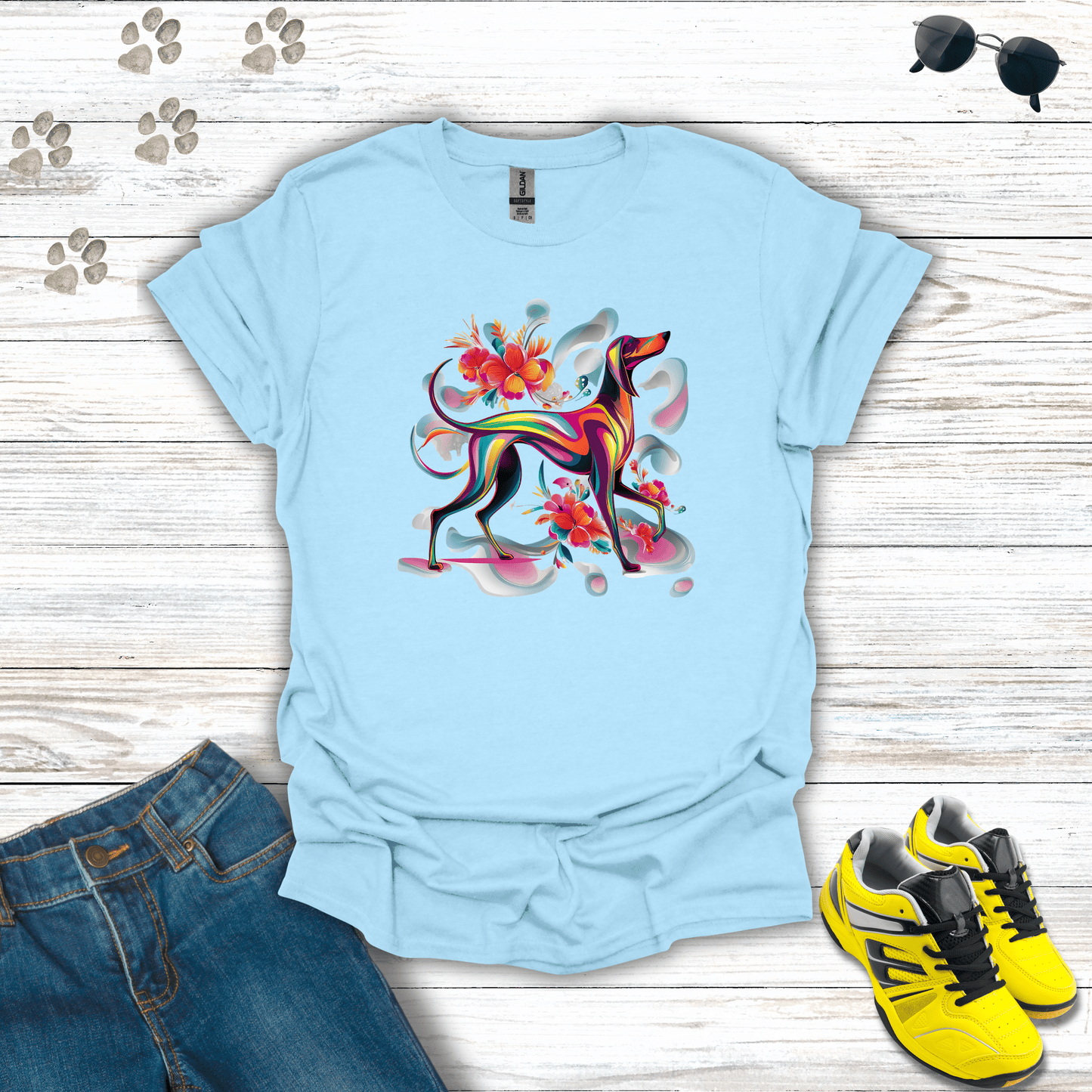 Psychedelic Pooch Paradise T-Shirt Light Blue / S unisex graphic t-shirt