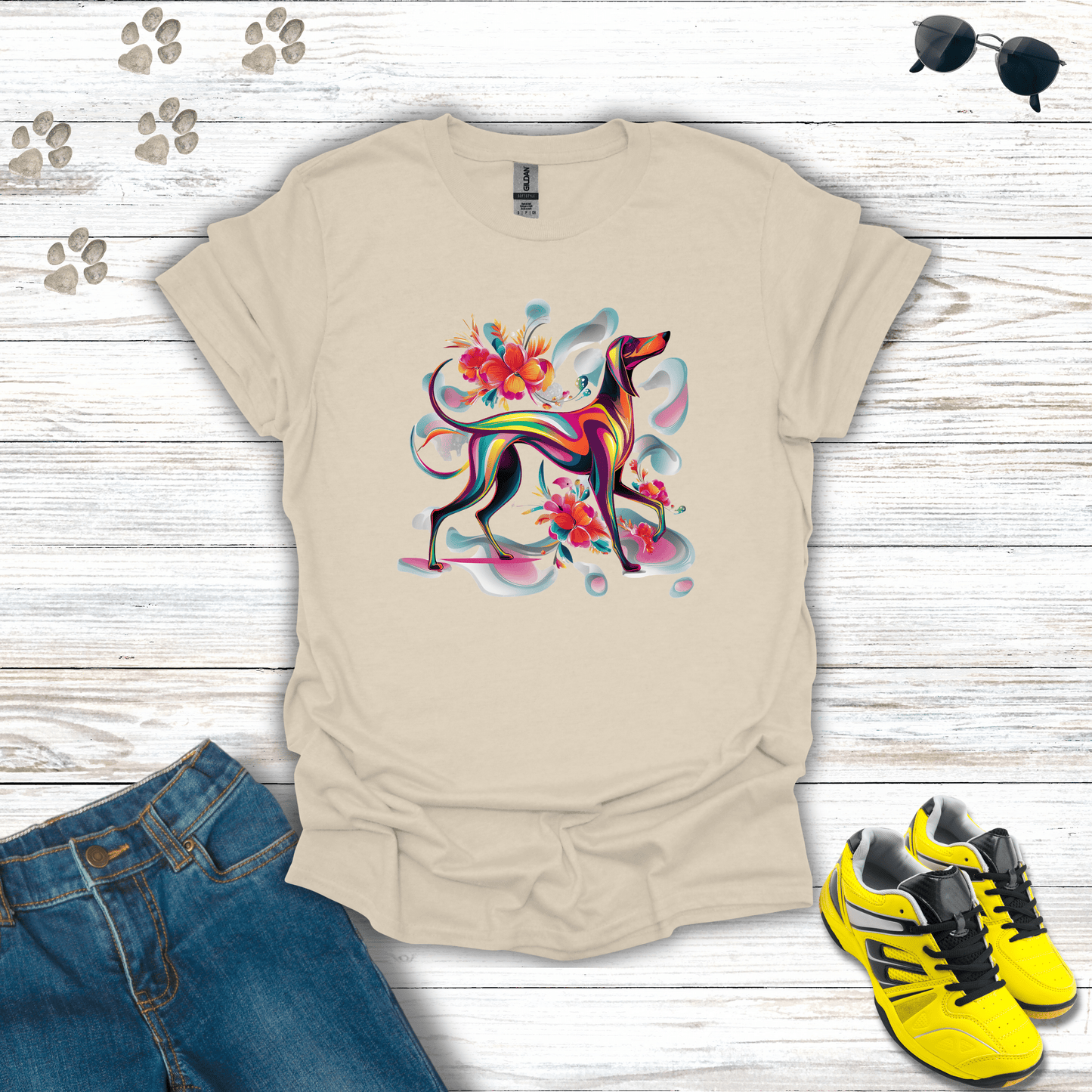 Psychedelic Pooch Paradise T-Shirt Natural / S unisex graphic t-shirt