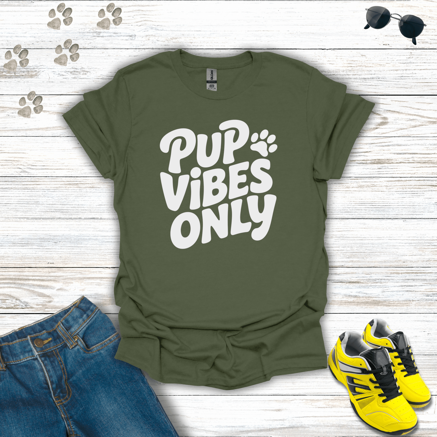 Pup Vibes Only T-Shirt Military Green / S unisex graphic t-shirt