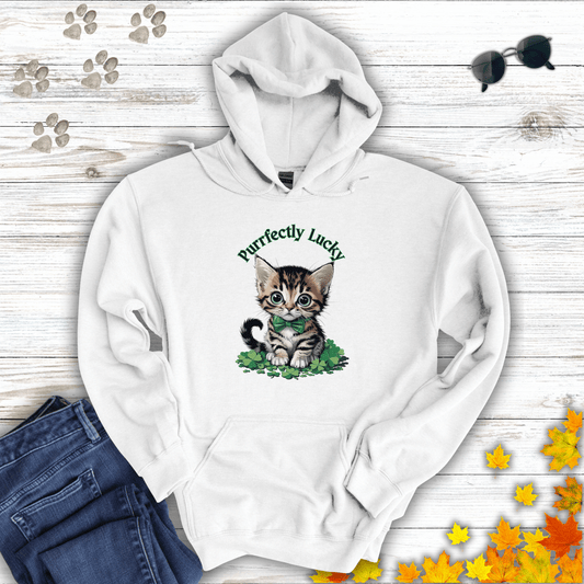 Purrfectly Lucky Cat Hoodie White / S unisex graphic t-shirt