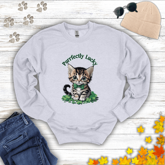 Purrfectly Lucky Cat Sweatshirt S / Ash unisex graphic t-shirt