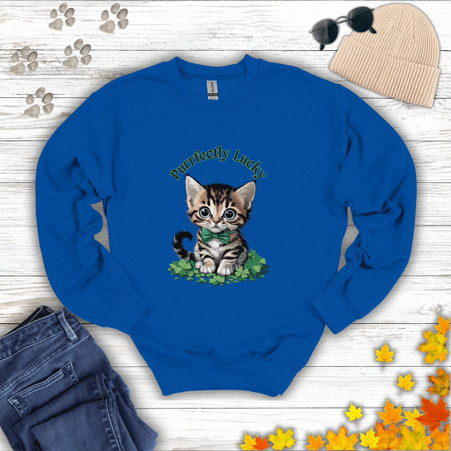 Purrfectly Lucky Cat Sweatshirt S / Royal unisex graphic t-shirt