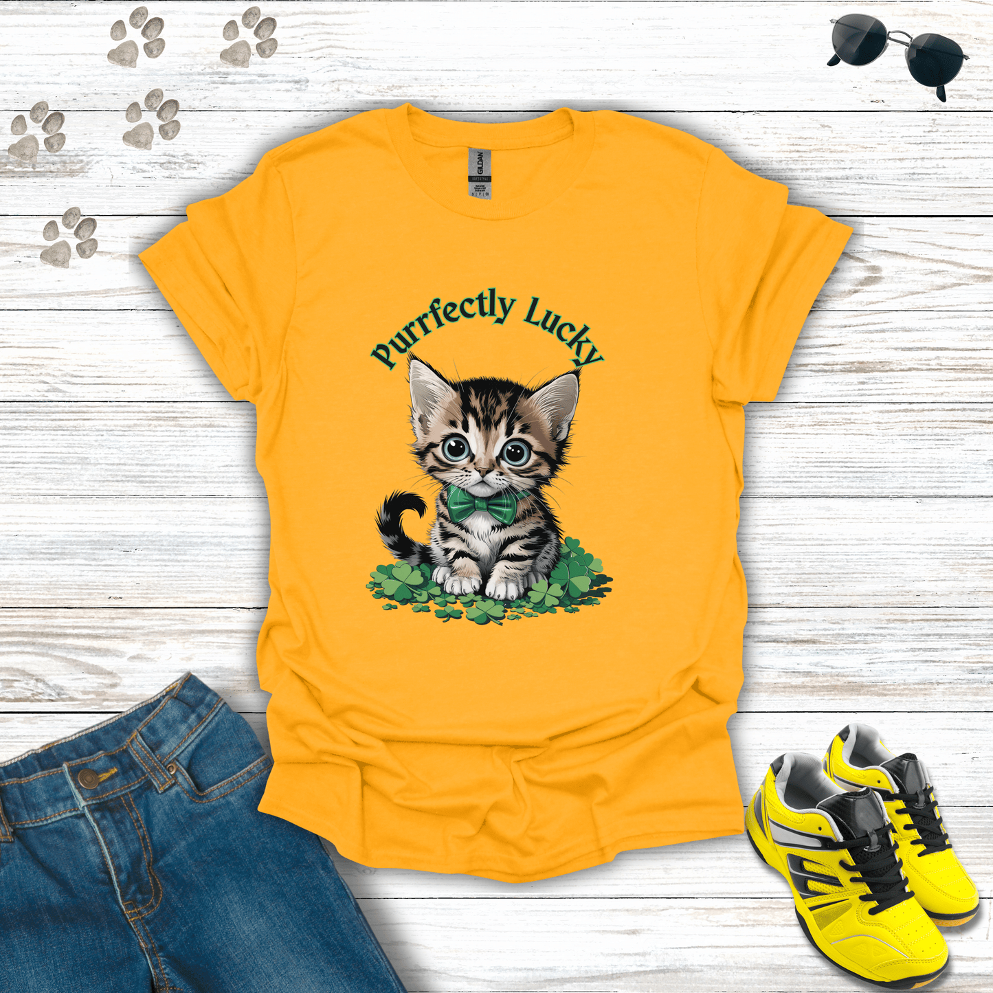 Purrfectly Lucky Cat T-Shirt Gold / S unisex graphic t-shirt