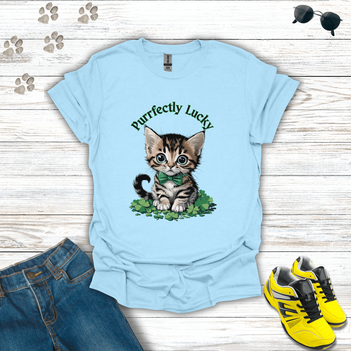 Purrfectly Lucky Cat T-Shirt Light Blue / S unisex graphic t-shirt