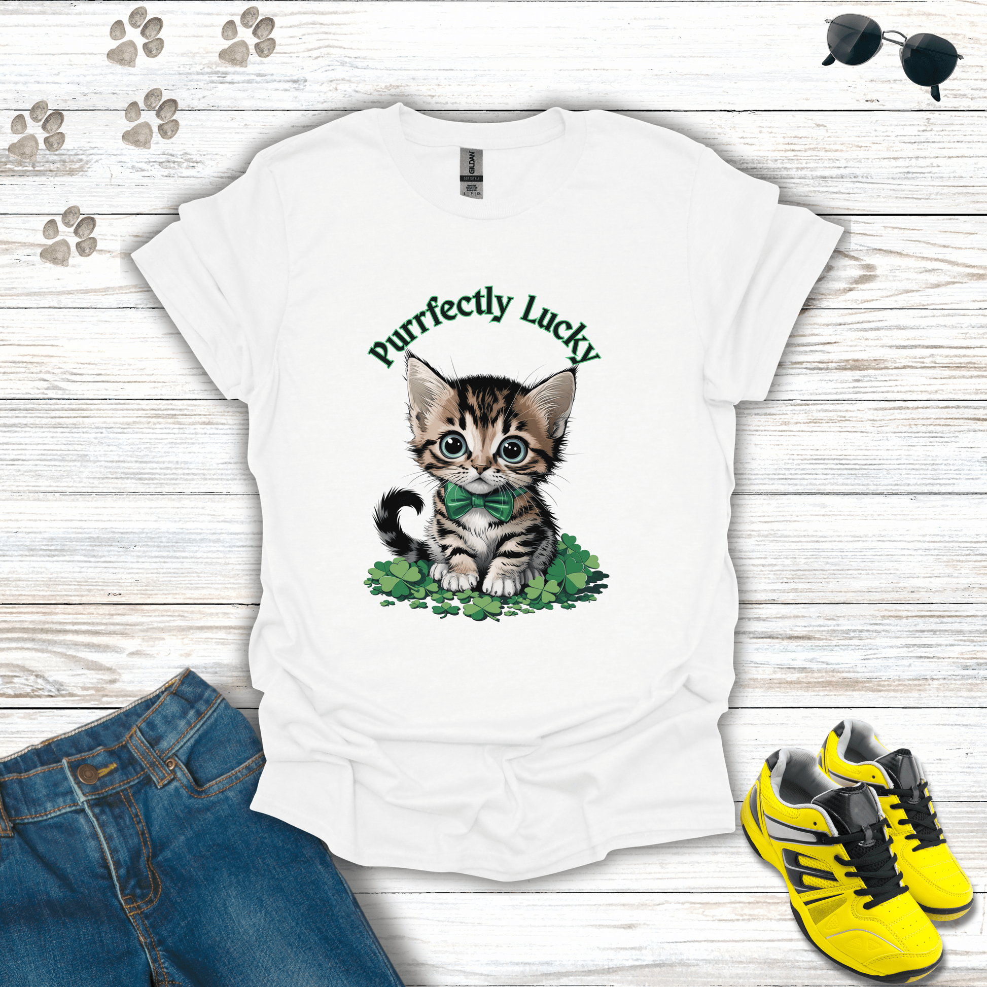 Purrfectly Lucky Cat T-Shirt White / S unisex graphic t-shirt