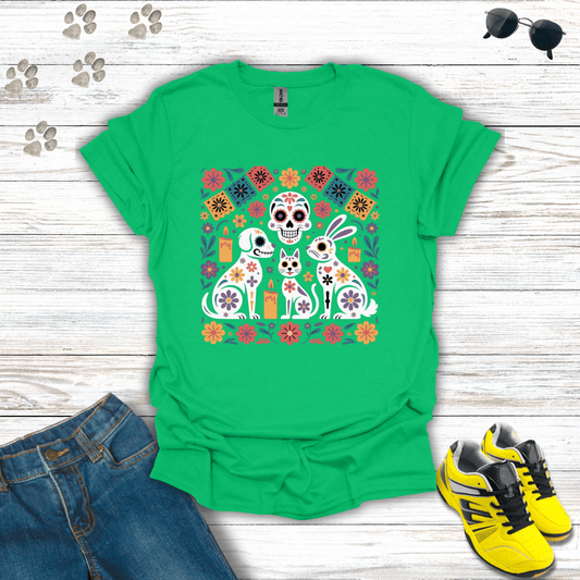 Rainbow Pet Ofrenda Sugar Skull T-Shirt Irish Green / S unisex graphic t-shirt