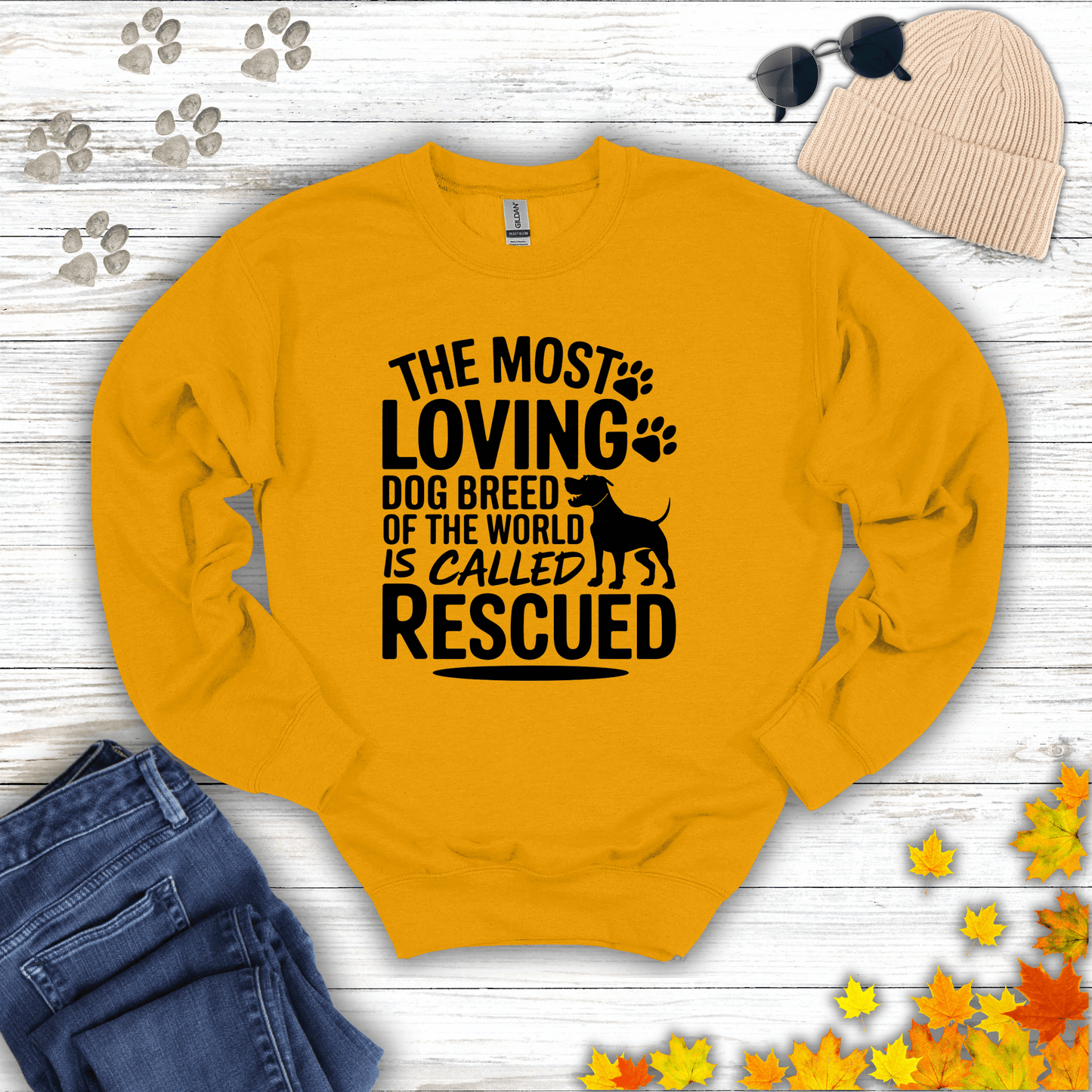 Rescued Dog Lover Sweatshirt S / Gold unisex graphic t-shirt