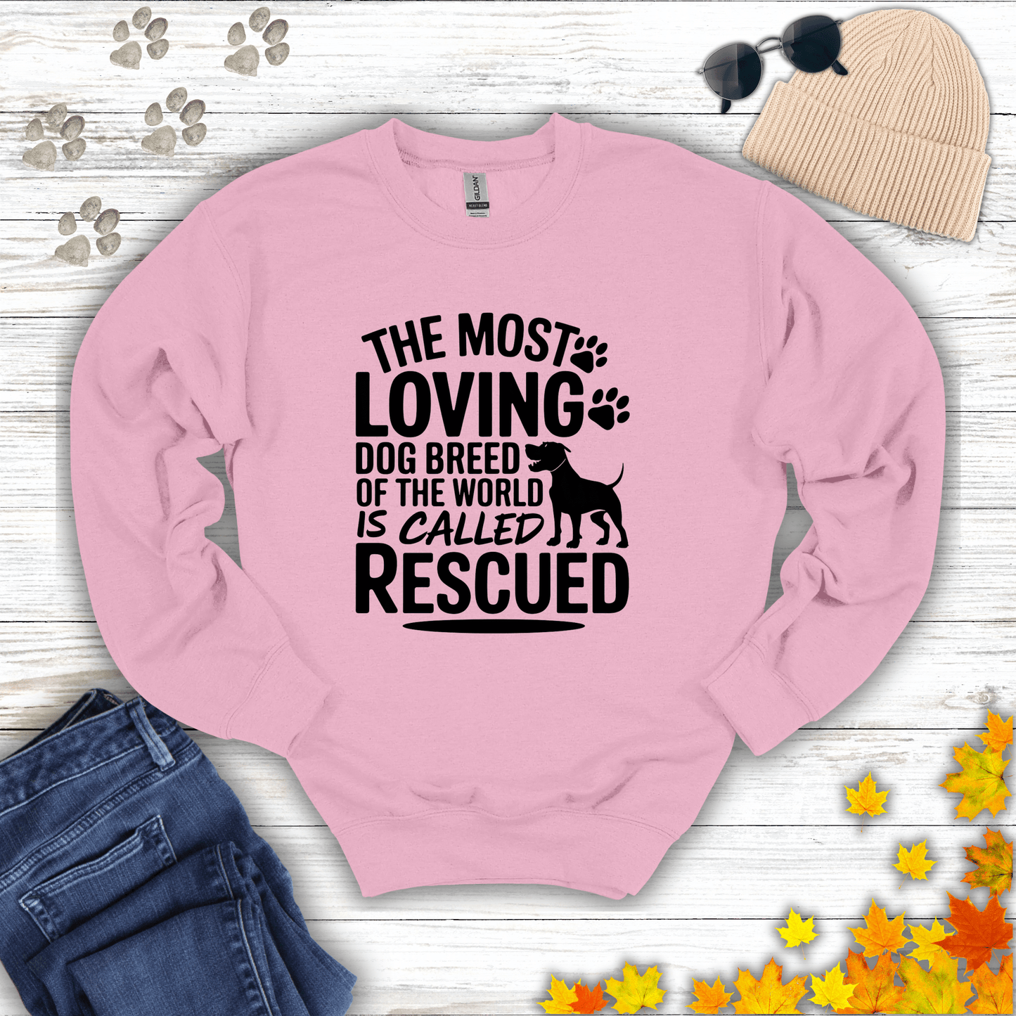 Rescued Dog Lover Sweatshirt S / Light Pink unisex graphic t-shirt