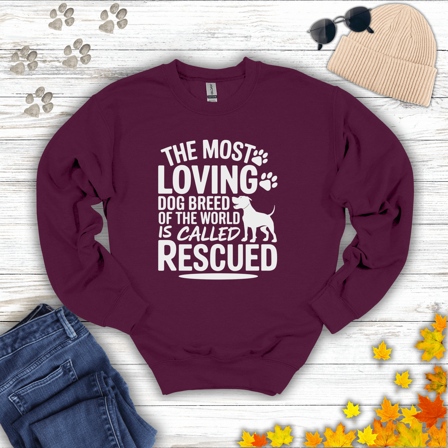Rescued Dog Lover Sweatshirt S / Maroon unisex graphic t-shirt