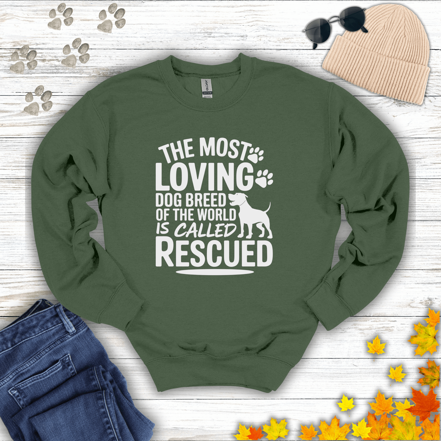 Rescued Dog Lover Sweatshirt S / Military Green unisex graphic t-shirt