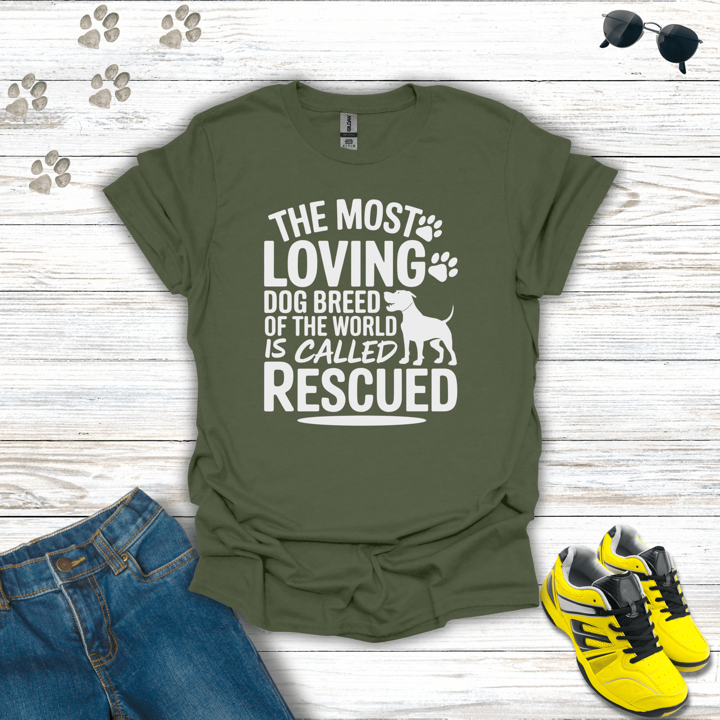 Rescued Dog Lover T-Shirt Military Green / S unisex graphic t-shirt