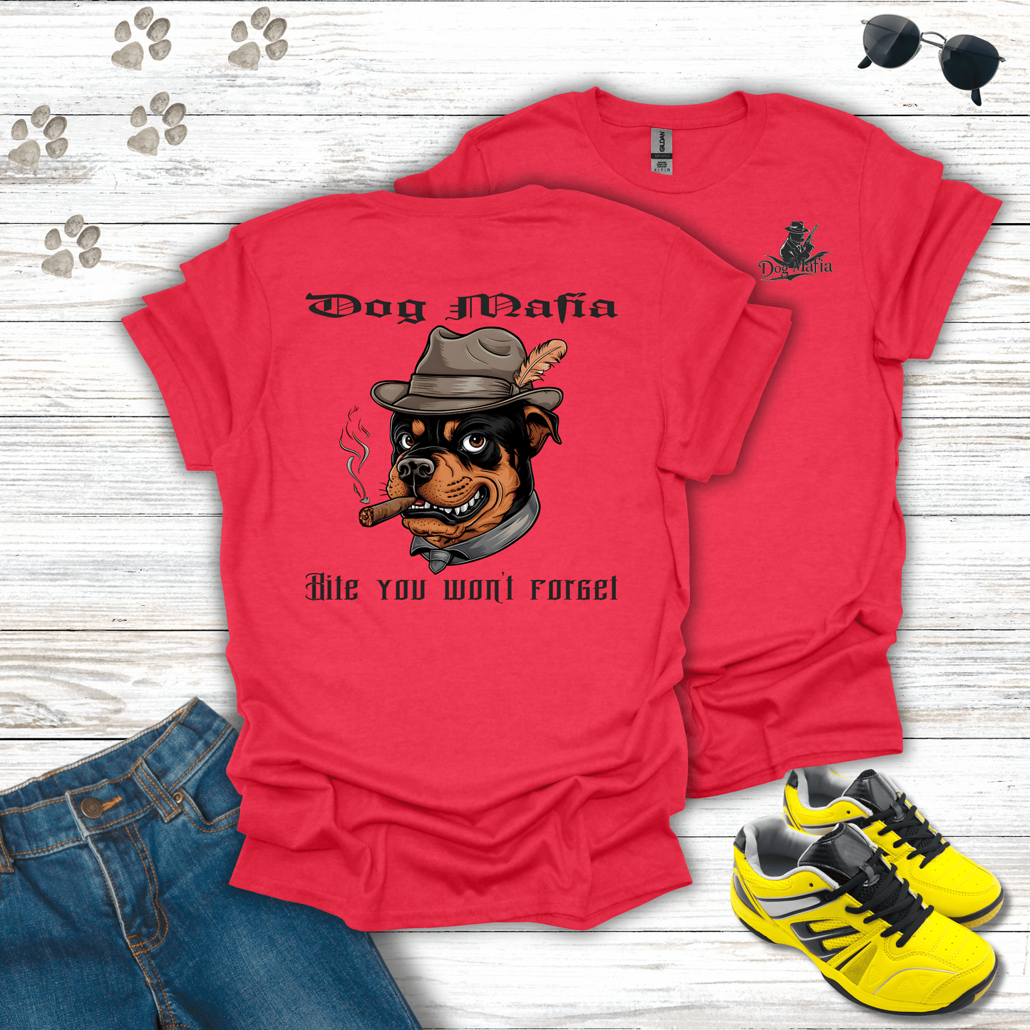 Rottweiler Dog Mafia T-shirt in Heather Red — powerful Rottweiler Dog Mafia shirt