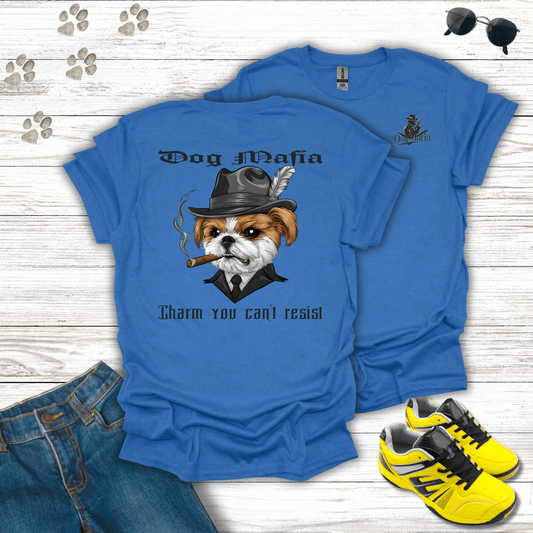 Shih Tzu Dog Mafia T-shirt in Heather Royal — Shih Tzu in fedora and cigar design