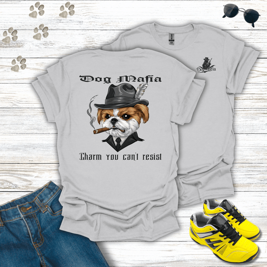 Shih Tzu Dog Mafia T-shirt in Ice Grey — funny Shih Tzu mafia tee