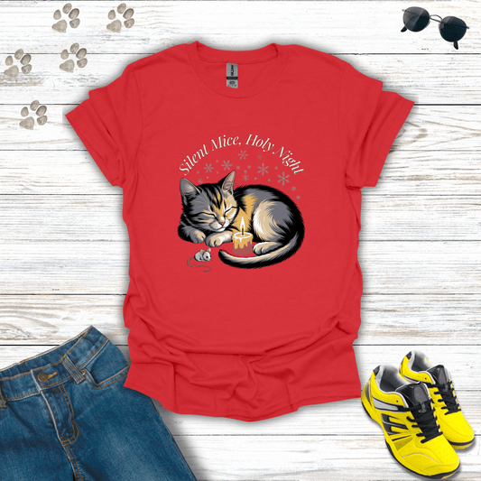 Silent Mice, Holy Night Cat T-Shirt Red / S unisex graphic t-shirt