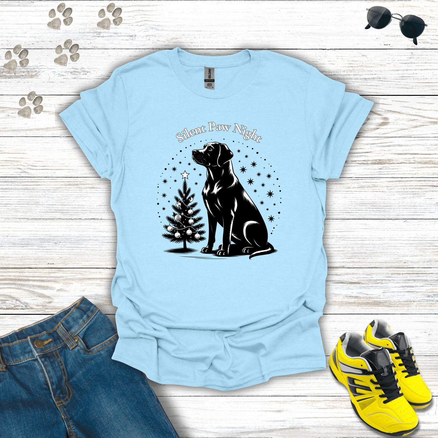 Silent Paw Night Labrador T-Shirt Light Blue / S unisex graphic t-shirt
