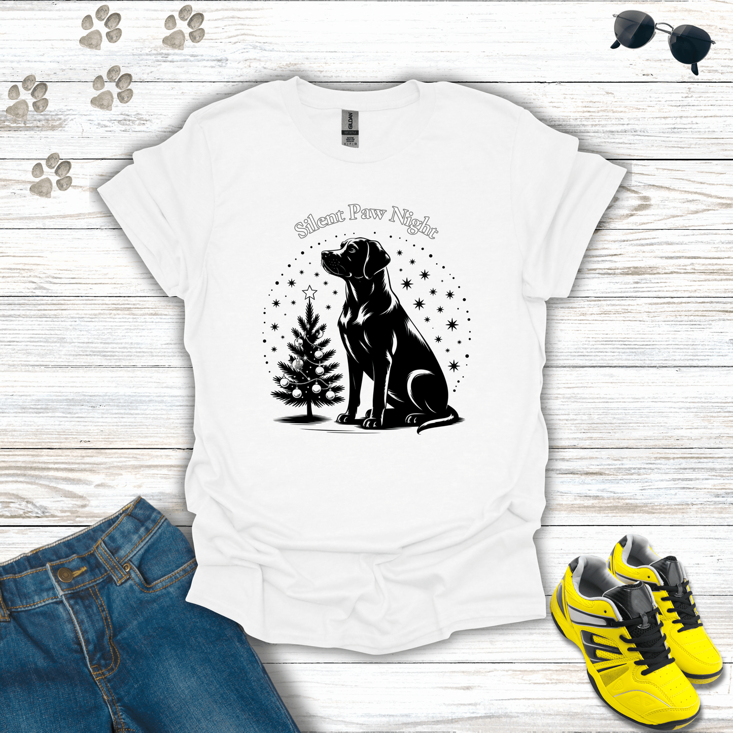 Silent Paw Night Labrador T-Shirt White / S unisex graphic t-shirt