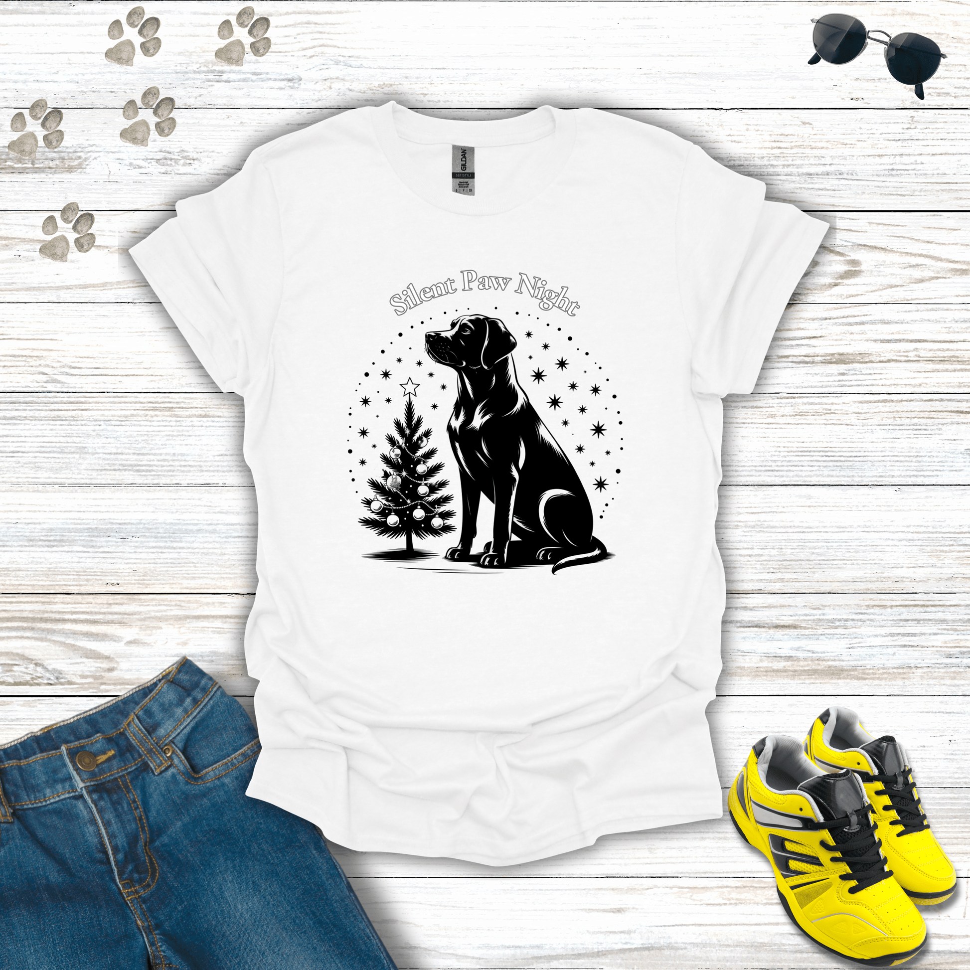 Silent Paw Night Labrador T-Shirt White / S unisex graphic t-shirt