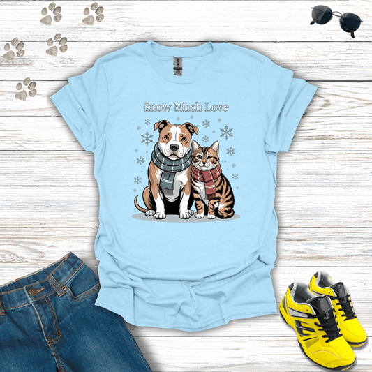 Snow Much Love Pitbull & Cat T-Shirt Light Blue / S unisex graphic t-shirt