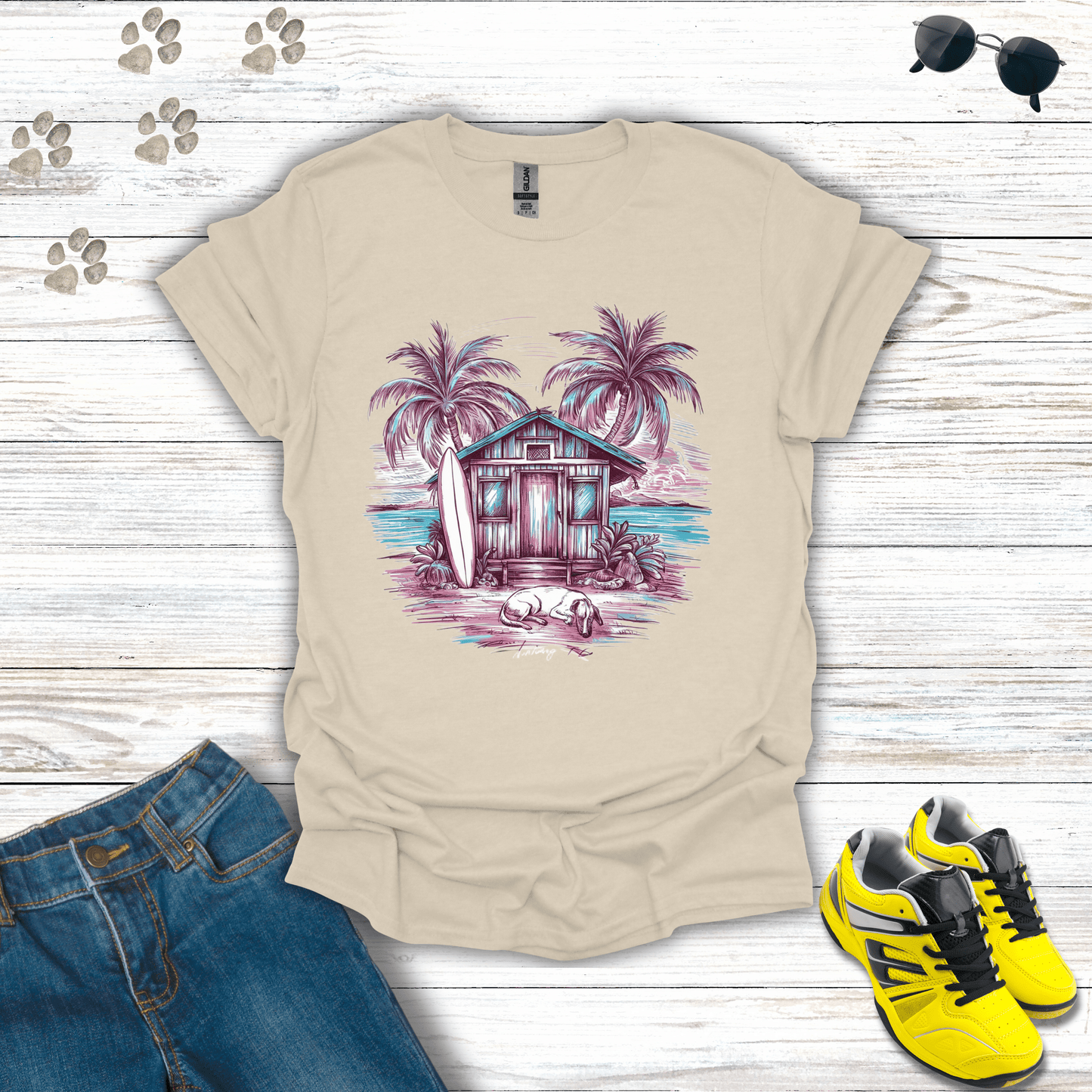 Sunset Surf Haven T-Shirt Natural / S unisex graphic t-shirt