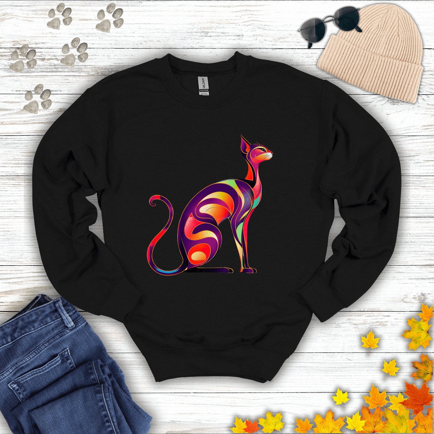 Sunset Whiskers: The Radiant Cat Sweatshirt S / Black unisex graphic t-shirt