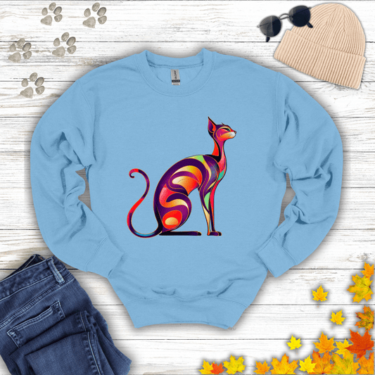 Sunset Whiskers: The Radiant Cat Sweatshirt S / Light Blue unisex graphic t-shirt