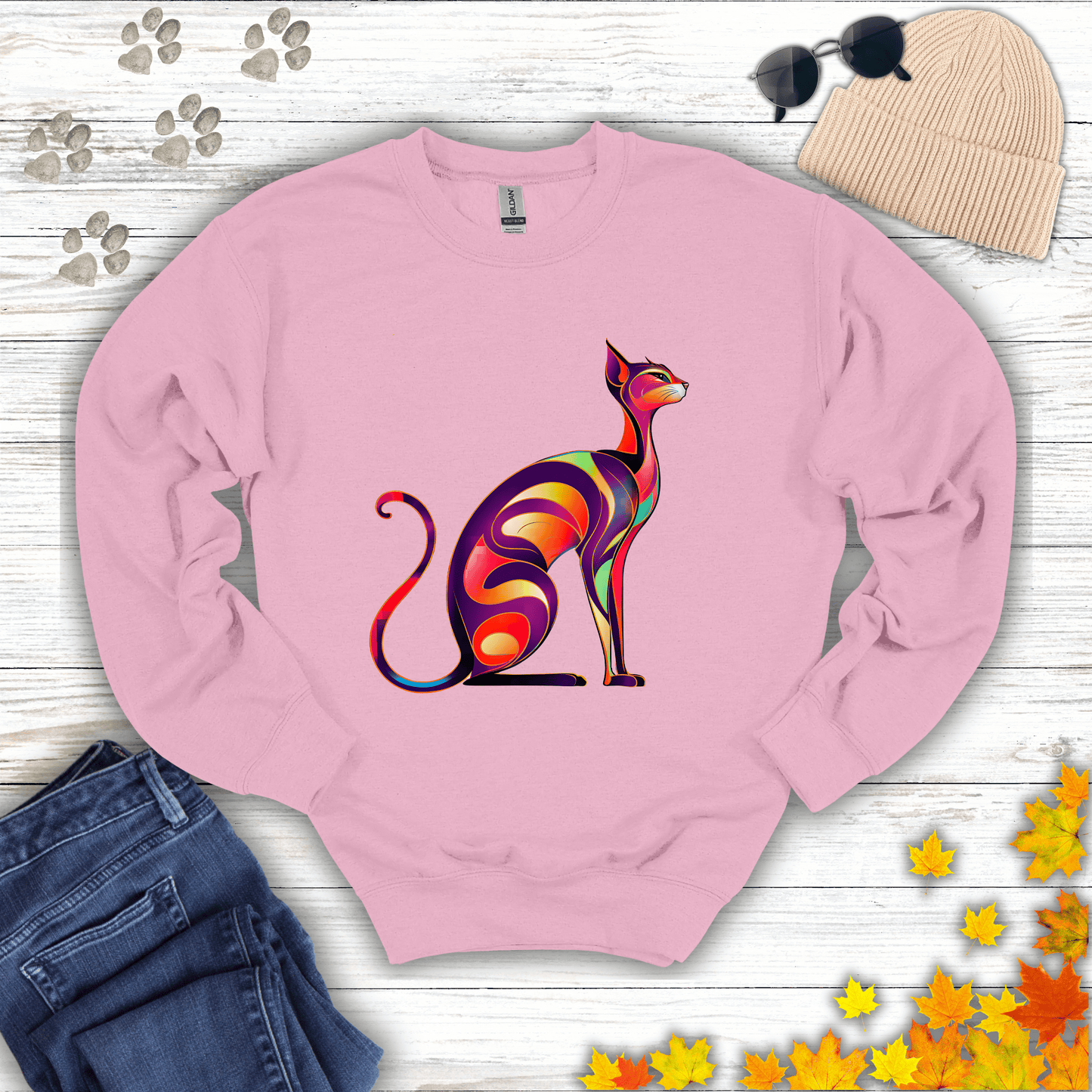 Sunset Whiskers: The Radiant Cat Sweatshirt S / Light Pink unisex graphic t-shirt