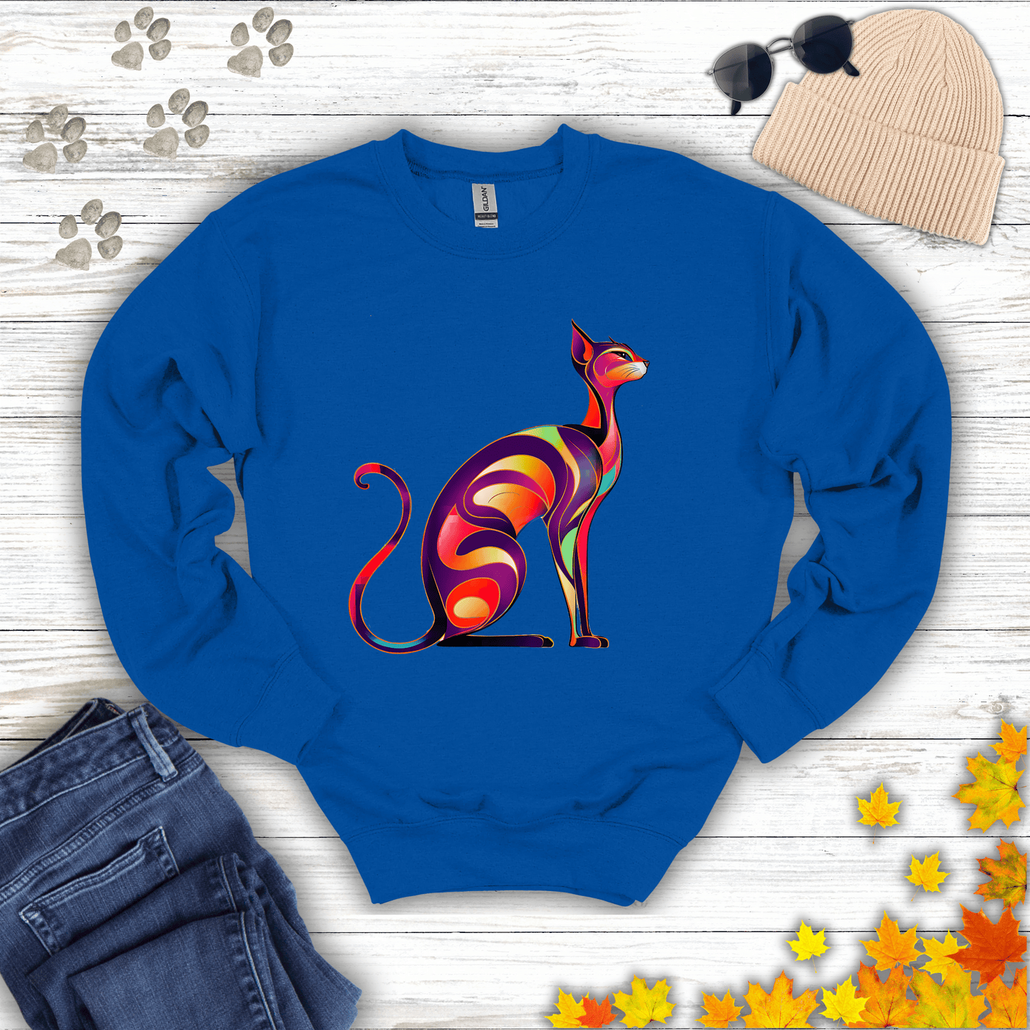 Sunset Whiskers: The Radiant Cat Sweatshirt S / Royal unisex graphic t-shirt