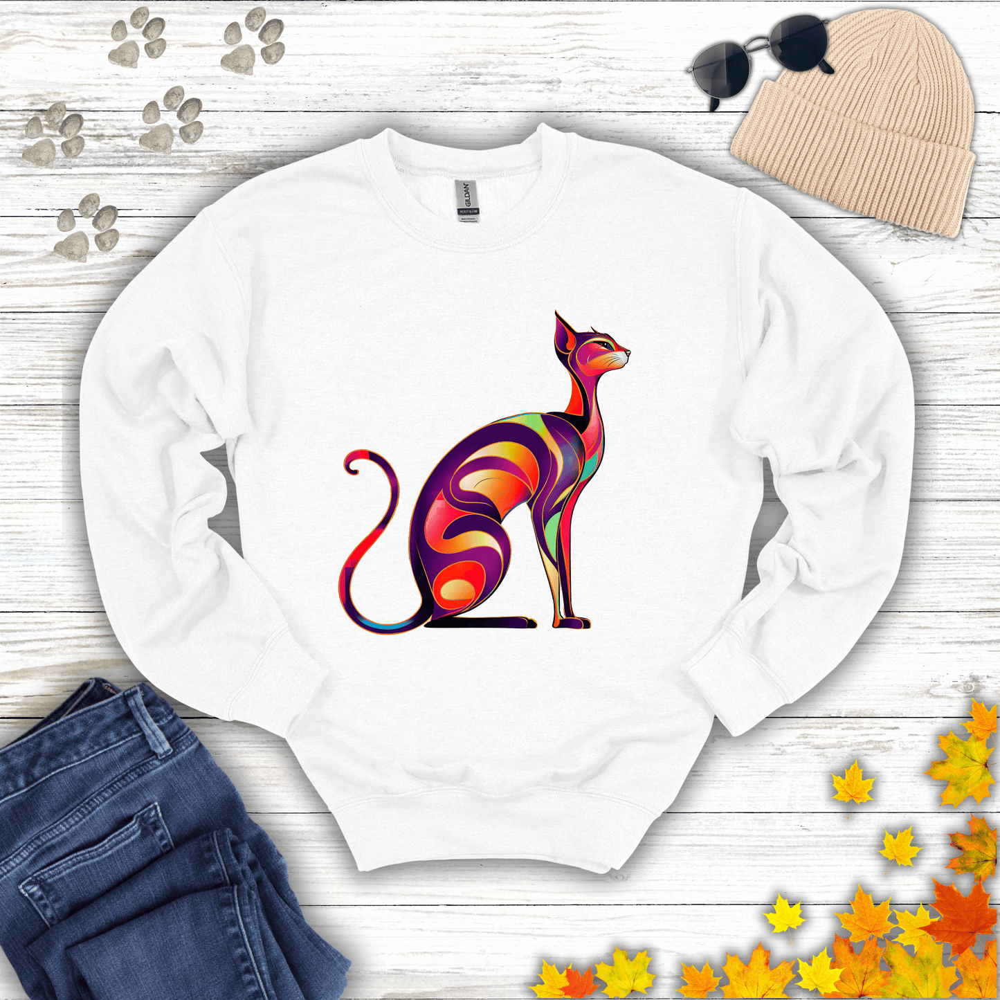 Sunset Whiskers: The Radiant Cat Sweatshirt S / White unisex graphic t-shirt