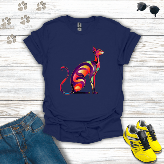 Sunset Whiskers: The Radiant Cat T-Shirt Navy / S unisex graphic t-shirt
