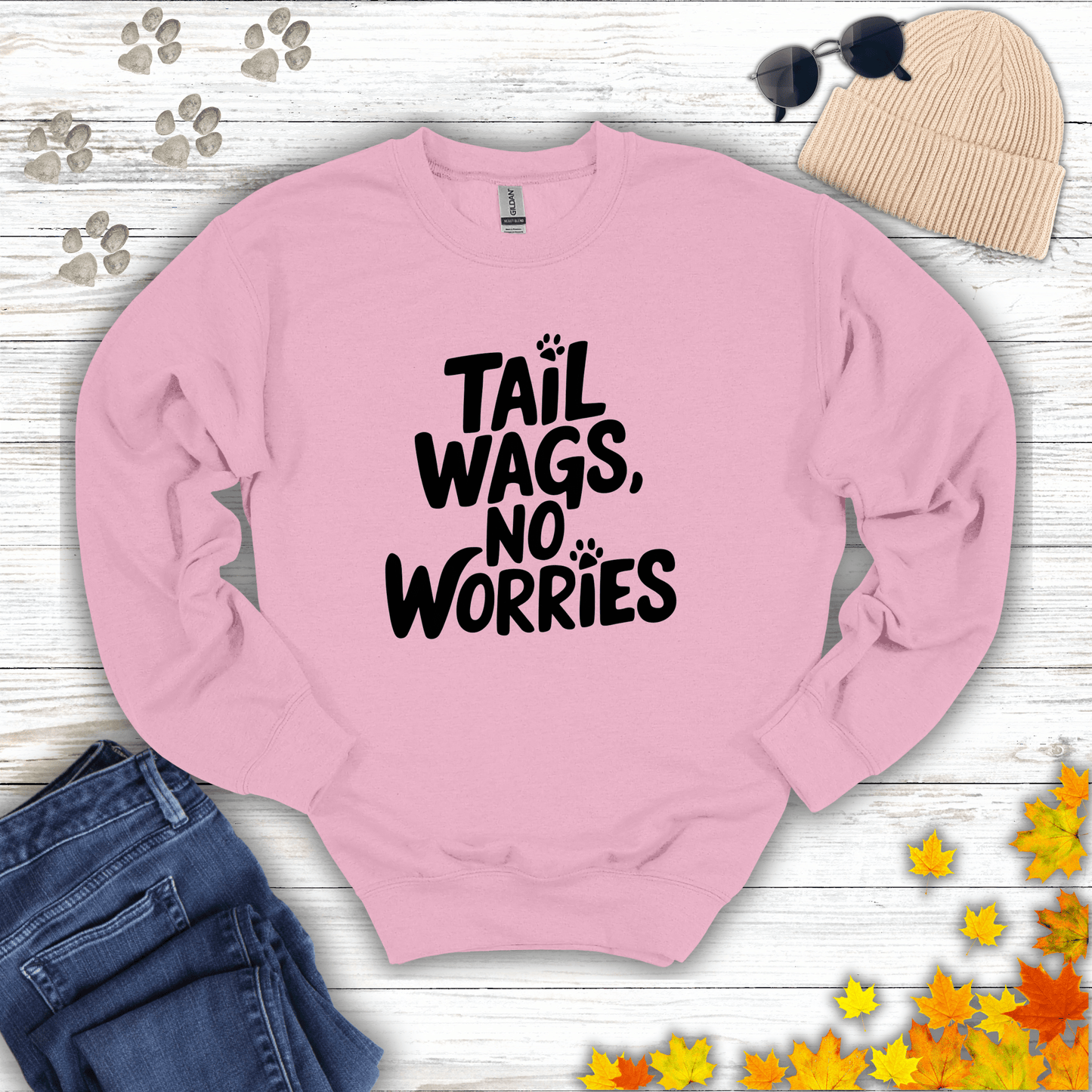 Tail Wags, No Worries Sweatshirt S / Light Pink unisex graphic t-shirt