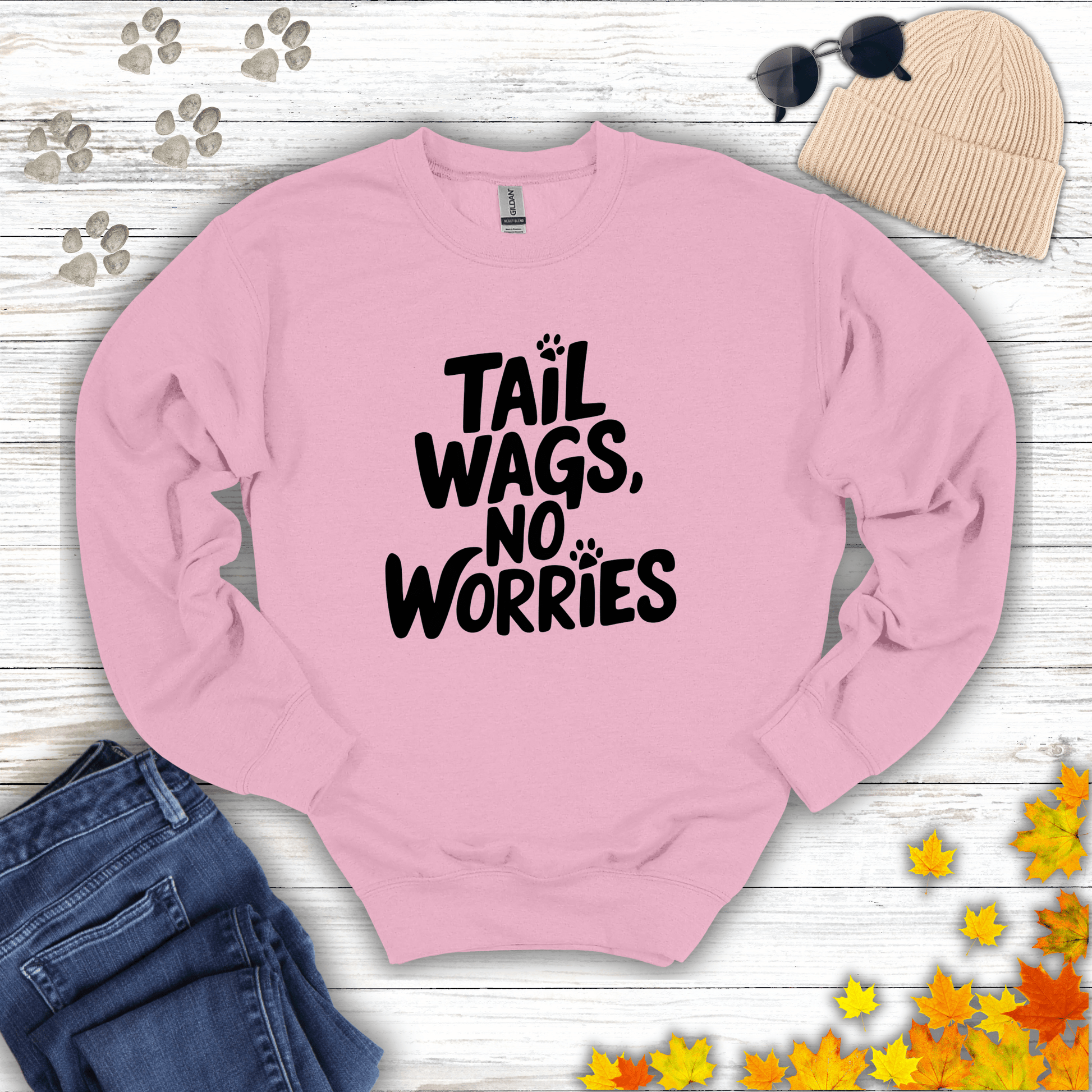 Tail Wags, No Worries Sweatshirt S / Light Pink unisex graphic t-shirt