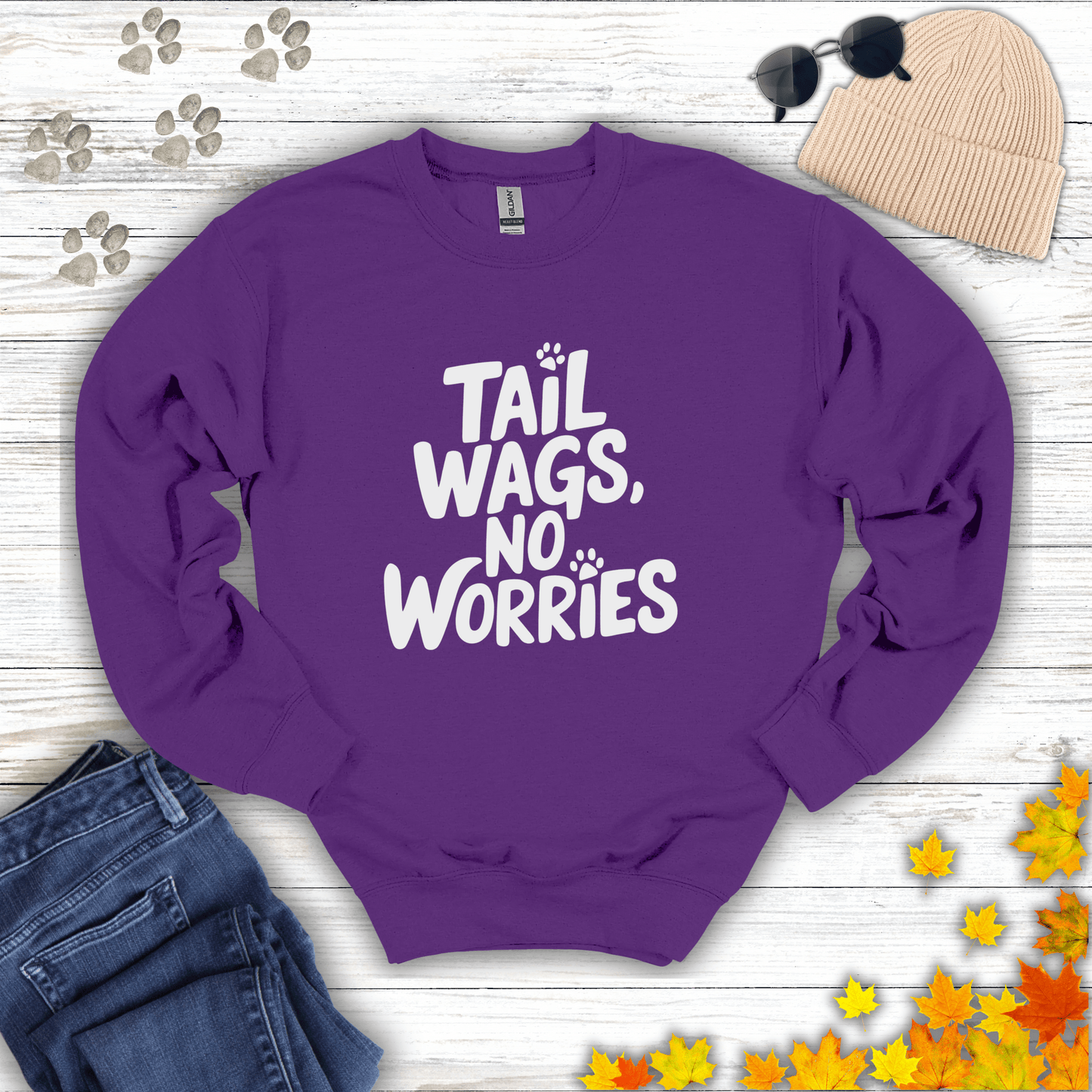 Tail Wags, No Worries Sweatshirt S / Purple unisex graphic t-shirt