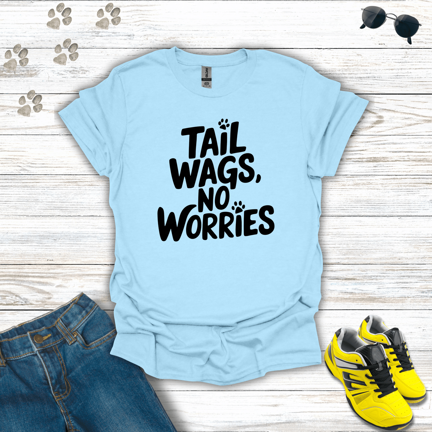 Tail Wags, No Worries T-Shirt Light Blue / S unisex graphic t-shirt