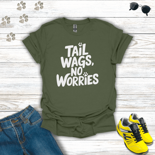 Tail Wags, No Worries T-Shirt Military Green / S unisex graphic t-shirt