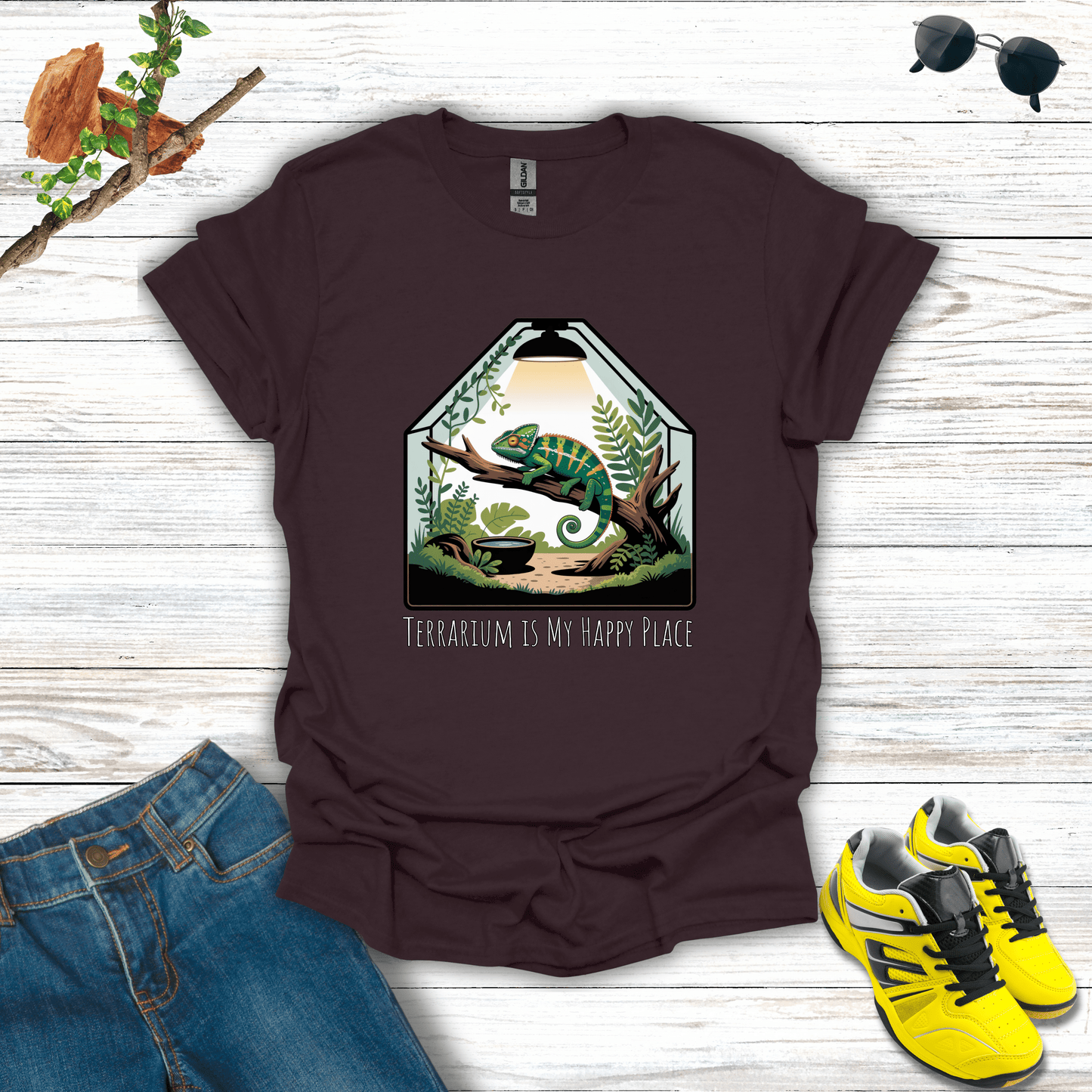 Terrarium Is My Happy Place T-Shirt Dark Chocolate / S unisex graphic t-shirt